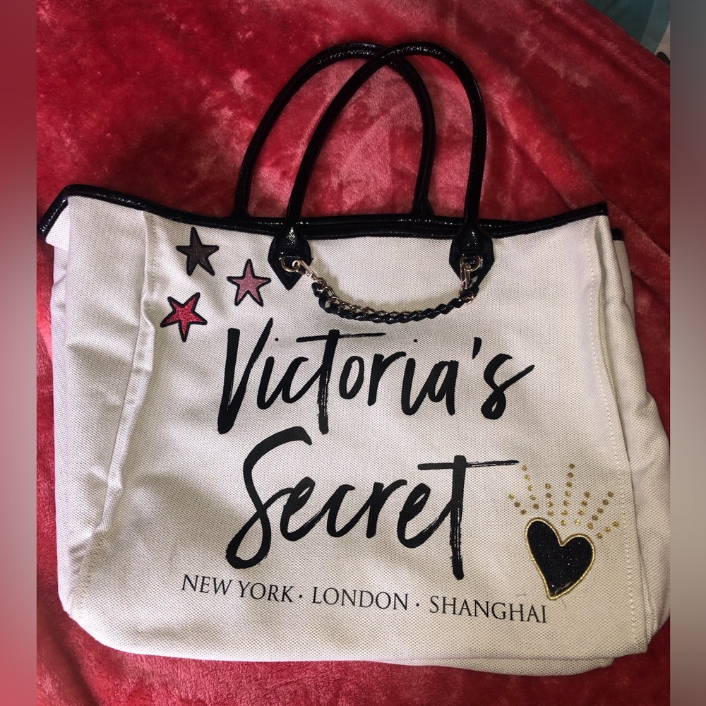 Victoria's Secret White Tote with Chain Accent